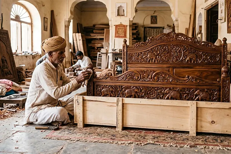 jaipur-to-paris-handcrafted-wooden-bed-export
